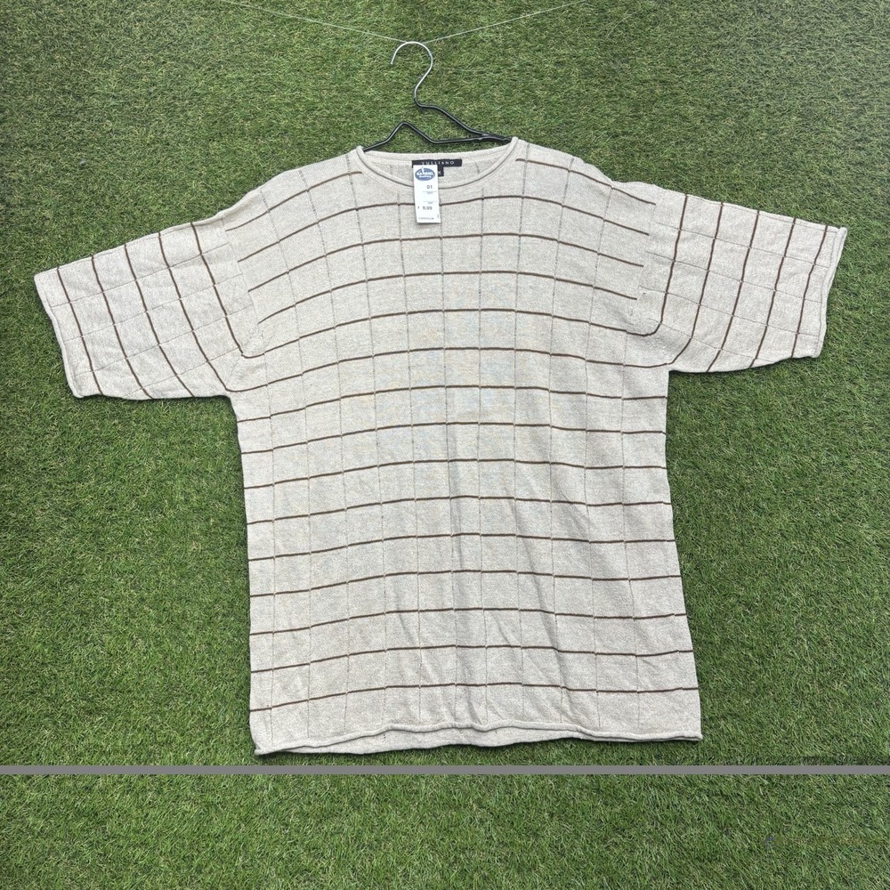 Tulliano Shirt Mens Medium Beige Linen Blend Short Sleeve Crewneck Lightweight